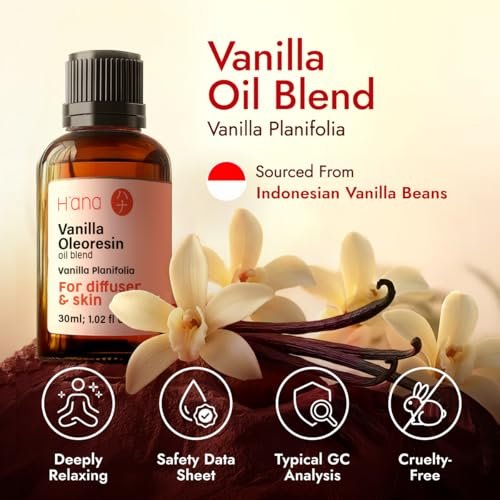 H'ana Vanille Öl - 1,02 Fl Oz Vanille Ätherisches Öl für Haare, Haut, Diffuser, Aromatherapie & DIY