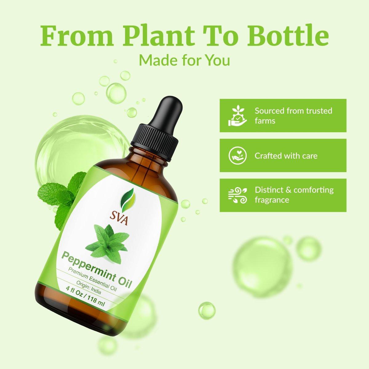 SVA Pfefferminzöl – 118 ml – 100% natürliches Pfefferminzöl für Diffuser, Haarpflege, Gesicht, Hautpflege, Aromatherapie, Kopfhaut- und Körpermassage, Seifen- und Kerzenherstellung – mit Pipette