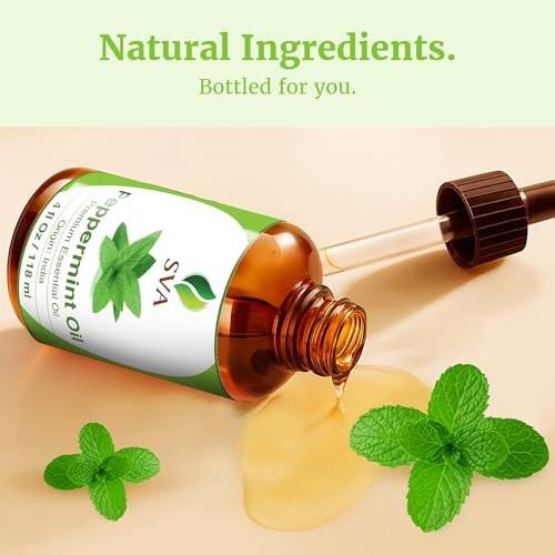 SVA Pfefferminzöl – 118 ml – 100% natürliches Pfefferminzöl für Diffuser, Haarpflege, Gesicht, Hautpflege, Aromatherapie, Kopfhaut- und Körpermassage, Seifen- und Kerzenherstellung – mit Pipette