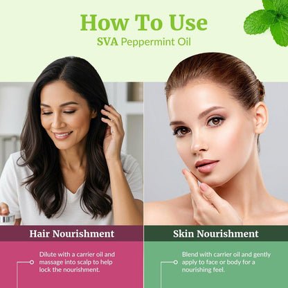 SVA Pfefferminzöl – 118 ml – 100% natürliches Pfefferminzöl für Diffuser, Haarpflege, Gesicht, Hautpflege, Aromatherapie, Kopfhaut- und Körpermassage, Seifen- und Kerzenherstellung – mit Pipette