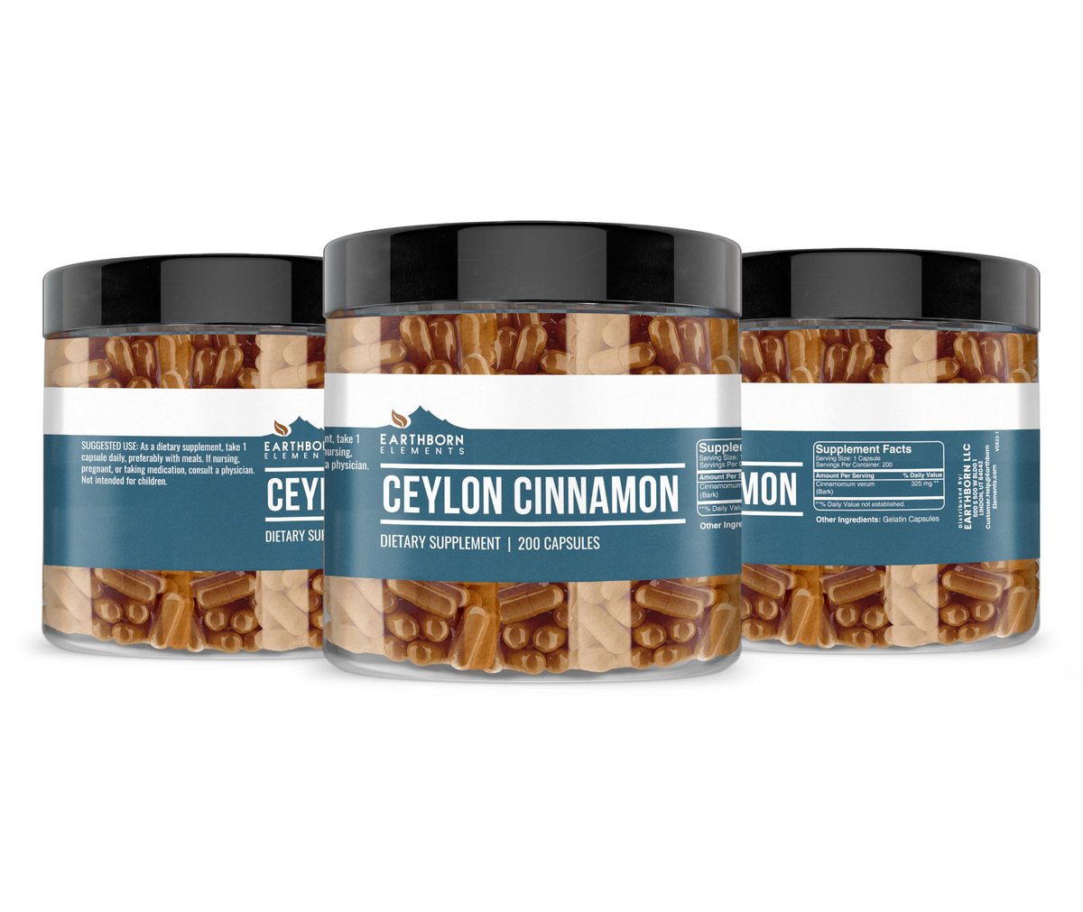 Earthborn Elements Ceylon Zimt 200 Kapseln – Rein & unverdünnt, ohne Zusatzstoffe