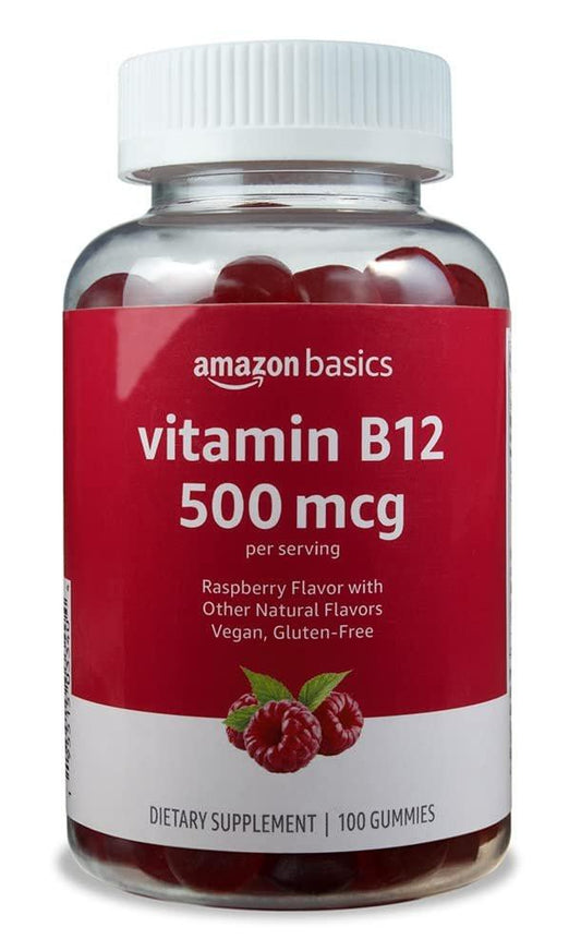 Vitamin B12 500 mcg Gummibärchen für Energie, Stoffwechsel und Immunsystem – Himbeergeschmack, 100 Stück