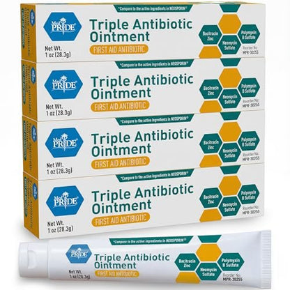 MED Pride Triple Antibiotic Salbe 1 oz (4er-Pack) – Erste Hilfe bei kleinen Wunden, Kratzern und Schürfwunden mit Zink, Neomycin und Polymyxin