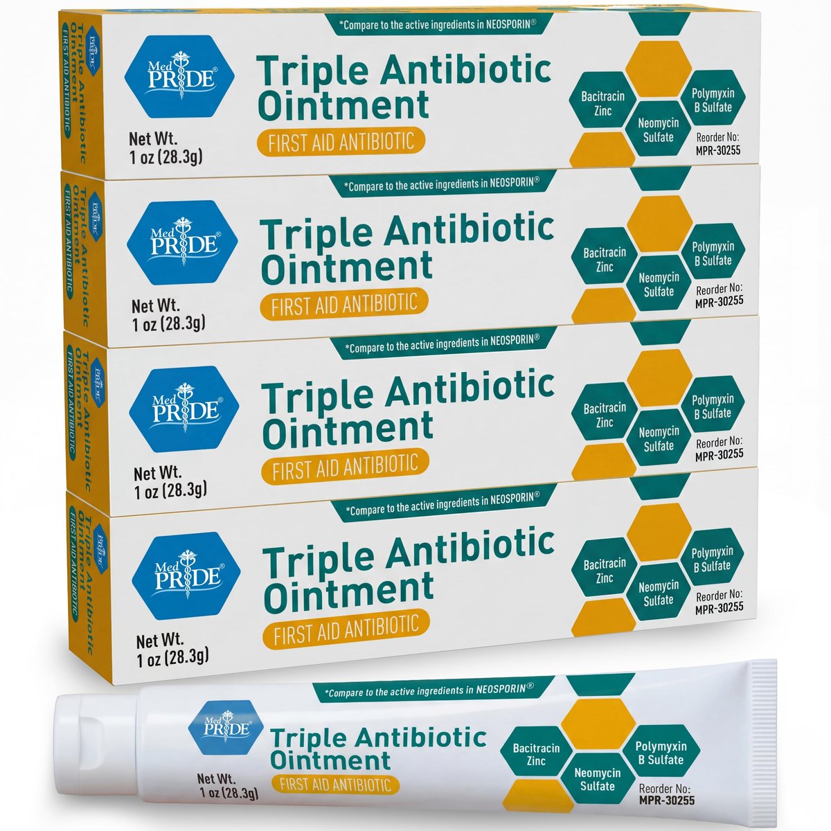 MED Pride Triple Antibiotic Salbe 1 oz (4er-Pack) – Erste Hilfe bei kleinen Wunden, Kratzern und Schürfwunden mit Zink, Neomycin und Polymyxin