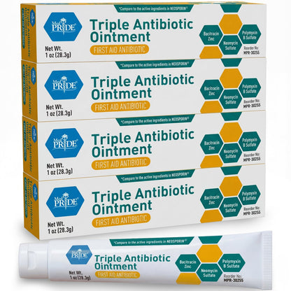 MED Pride Triple Antibiotic Salbe 1 oz (4er-Pack) – Erste Hilfe bei kleinen Wunden, Kratzern und Schürfwunden mit Zink, Neomycin und Polymyxin