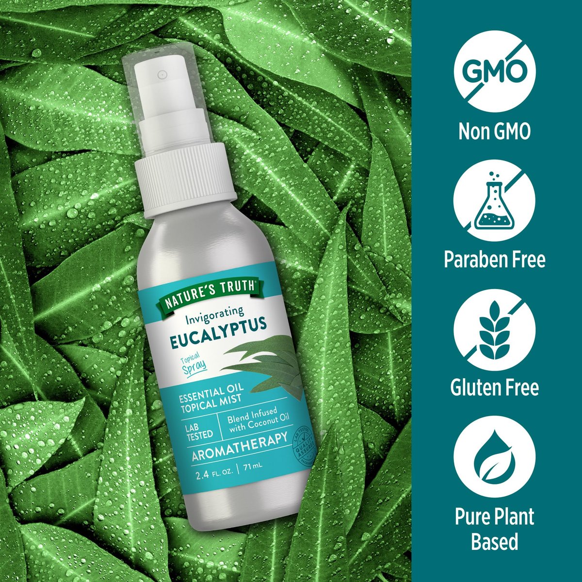 Nature's Truth Eukalyptus-Mist-Spray 2,4 fl oz | Reines ätherisches Öl für Aromatherapie