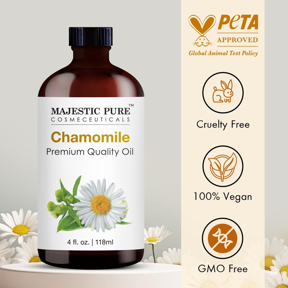 Majestic Pure Kamillenöl 100% Rein & Natürlich – 118 ml mit Pipette für Diffuser, Aromatherapie, Seifen- & Kerzenherstellung