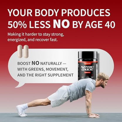 Snap Supplements Stickstoffmonoxid-Booster für Männer & Frauen – L-Citrullin + 3 Formen von L-Arginin für Ausdauer, Durchblutung & Energie – Koffeinfreie Pre-Workout-Alternative, 60 Kapseln