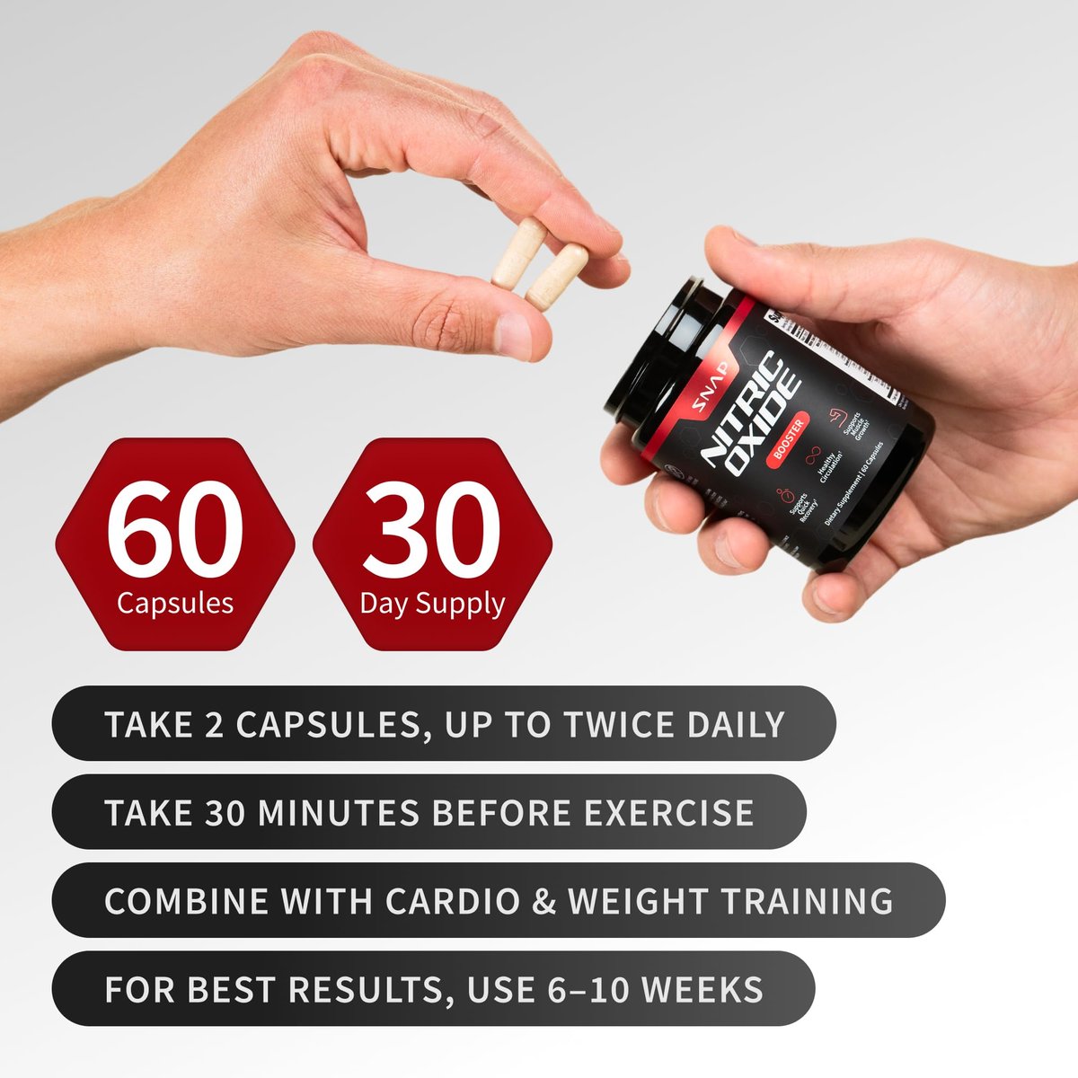 Snap Supplements Stickstoffmonoxid-Booster für Männer & Frauen – L-Citrullin + 3 Formen von L-Arginin für Ausdauer, Durchblutung & Energie – Koffeinfreie Pre-Workout-Alternative, 60 Kapseln