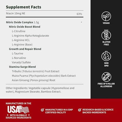 Snap Supplements Stickstoffmonoxid-Booster für Männer & Frauen – L-Citrullin + 3 Formen von L-Arginin für Ausdauer, Durchblutung & Energie – Koffeinfreie Pre-Workout-Alternative, 60 Kapseln
