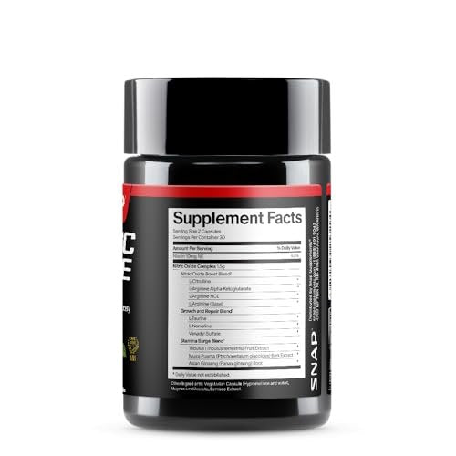 Snap Supplements Stickstoffmonoxid-Booster für Männer & Frauen – L-Citrullin + 3 Formen von L-Arginin für Ausdauer, Durchblutung & Energie – Koffeinfreie Pre-Workout-Alternative, 60 Kapseln