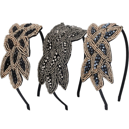 Tatuo 3-teilige 1920er Flapper Stirnbänder für Damen – Vintage Kopfschmuck mit Strass und Perlen, Blatt-Haarreif, Haarzubehör