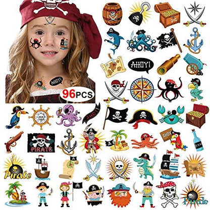 Konsait Piraten Tattoos (96 Stück) – Temporäre Tattoos für Kindergeburtstage, Piratenpartys und Mottopartys