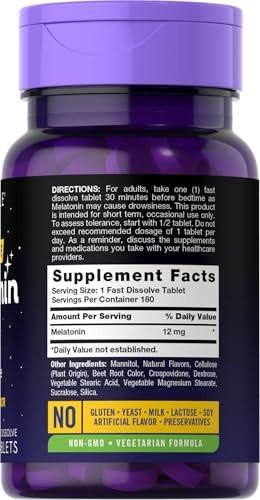Carlyle Melatonin 12 mg Fast Dissolve 180 Tabletten | Schlafhilfe mit natürlichem Beerengeschmack | Vegetarisch, Non-GMO, Glutenfrei