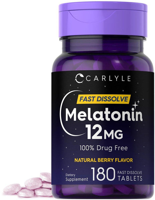 Carlyle Melatonin 12 mg Fast Dissolve 180 Tabletten | Schlafhilfe mit natürlichem Beerengeschmack | Vegetarisch, Non-GMO, Glutenfrei