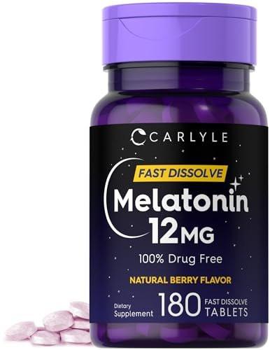 Carlyle Melatonin 12 mg Fast Dissolve 180 Tabletten | Schlafhilfe mit natürlichem Beerengeschmack | Vegetarisch, Non-GMO, Glutenfrei