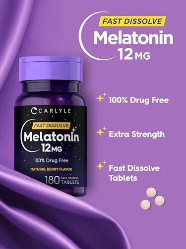 Carlyle Melatonin 12 mg Fast Dissolve 180 Tabletten | Schlafhilfe mit natürlichem Beerengeschmack | Vegetarisch, Non-GMO, Glutenfrei