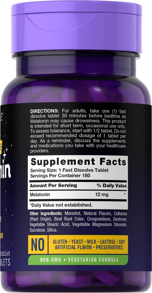 Carlyle Melatonin 12 mg Fast Dissolve 180 Tabletten | Schlafhilfe mit natürlichem Beerengeschmack | Vegetarisch, Non-GMO, Glutenfrei