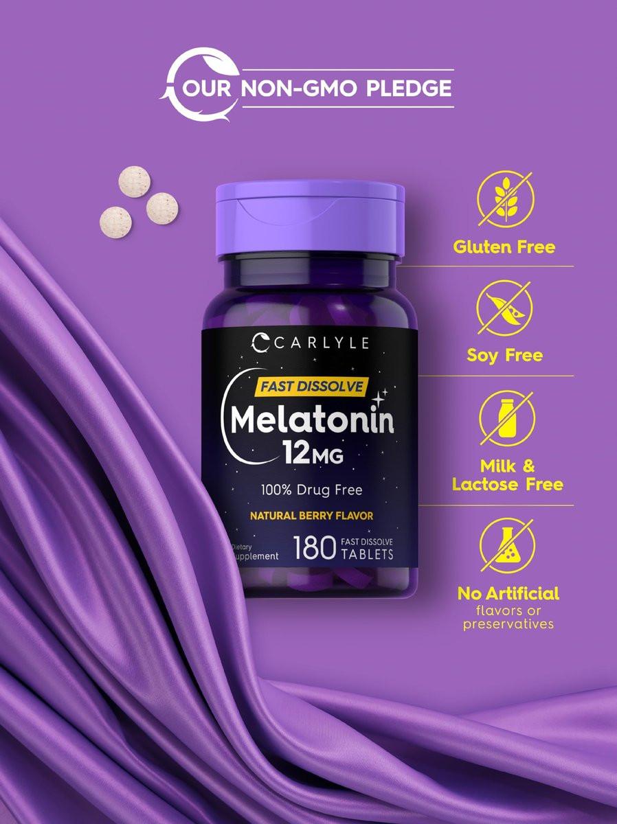 Carlyle Melatonin 12 mg Fast Dissolve 180 Tabletten | Schlafhilfe mit natürlichem Beerengeschmack | Vegetarisch, Non-GMO, Glutenfrei
