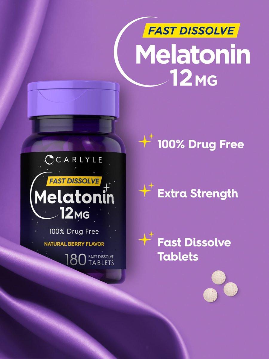 Carlyle Melatonin 12 mg Fast Dissolve 180 Tabletten | Schlafhilfe mit natürlichem Beerengeschmack | Vegetarisch, Non-GMO, Glutenfrei