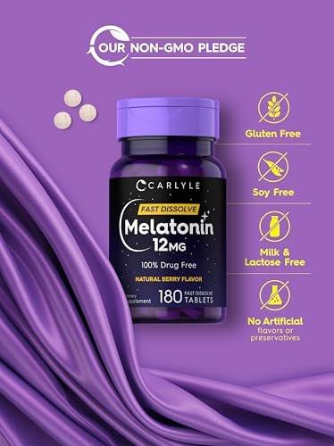 Carlyle Melatonin 12 mg Fast Dissolve 180 Tabletten | Schlafhilfe mit natürlichem Beerengeschmack | Vegetarisch, Non-GMO, Glutenfrei