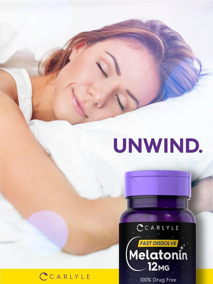 Carlyle Melatonin 12 mg Fast Dissolve 180 Tabletten | Schlafhilfe mit natürlichem Beerengeschmack | Vegetarisch, Non-GMO, Glutenfrei