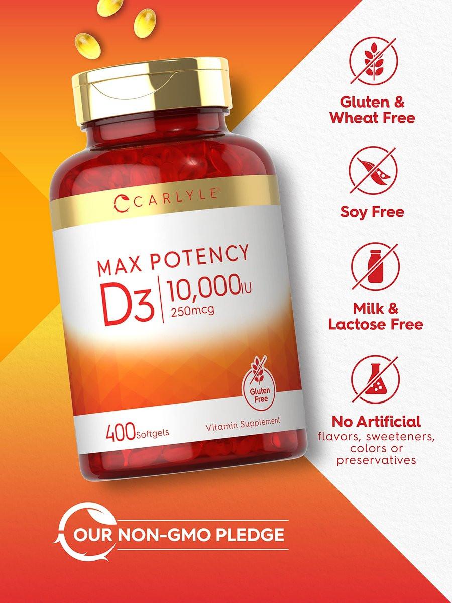 Carlyle Vitamin D 10.000 IE – 400 Weichkapseln, Hochdosiert, Non-GMO, Glutenfrei