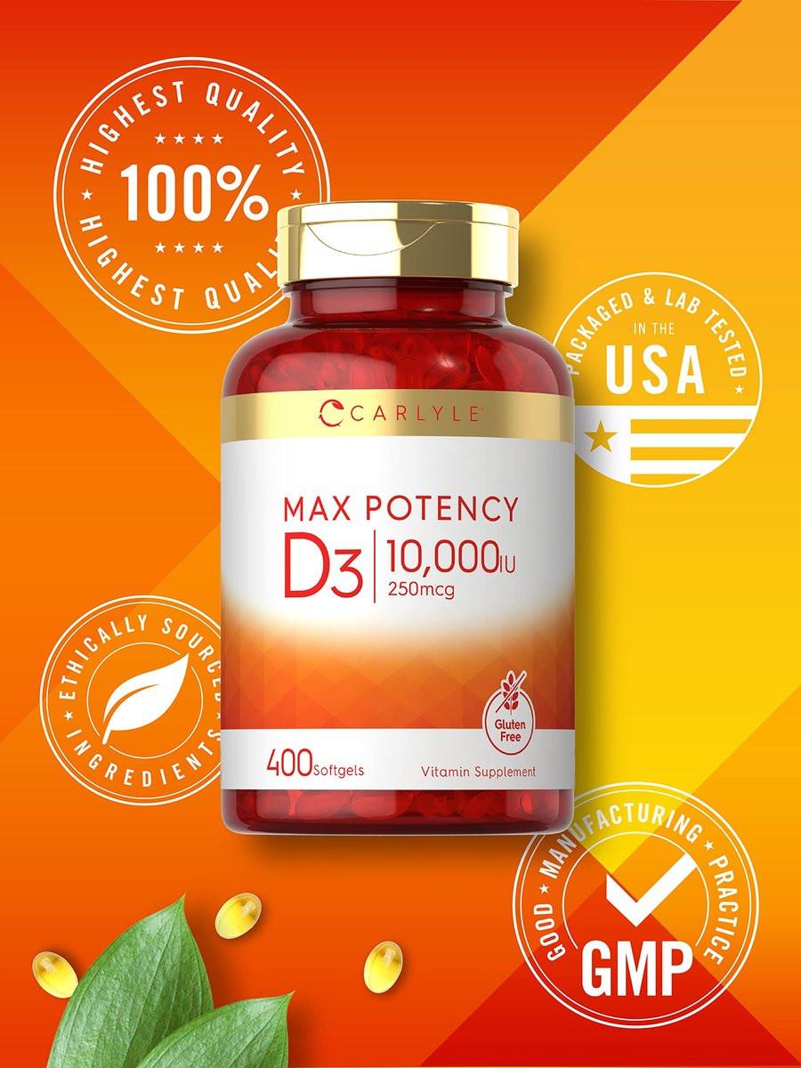 Carlyle Vitamin D 10.000 IE – 400 Weichkapseln, Hochdosiert, Non-GMO, Glutenfrei