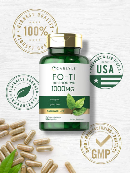 Carlyle Fo-Ti Supplement | 180 Kapseln | He-Shou-Wu Wurzelextrakt | Nicht-GVO & Glutenfrei