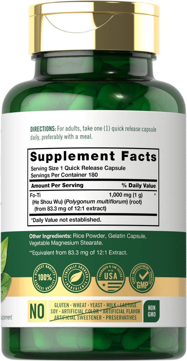 Carlyle Fo-Ti Supplement | 180 Kapseln | He-Shou-Wu Wurzelextrakt | Nicht-GVO & Glutenfrei