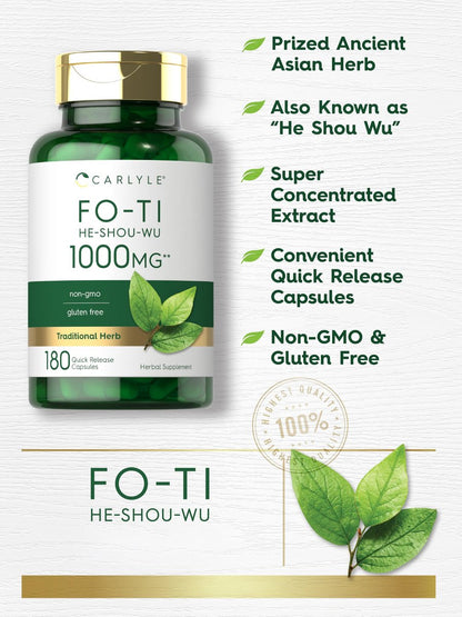 Carlyle Fo-Ti Supplement | 180 Kapseln | He-Shou-Wu Wurzelextrakt | Nicht-GVO & Glutenfrei
