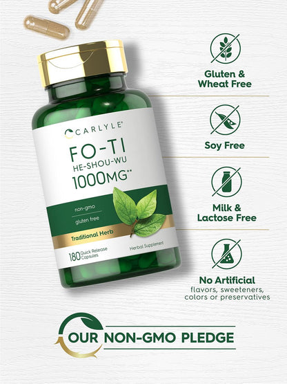 Carlyle Fo-Ti Supplement | 180 Kapseln | He-Shou-Wu Wurzelextrakt | Nicht-GVO & Glutenfrei