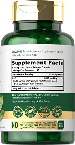 Carlyle Fo-Ti Supplement | 180 Kapseln | He-Shou-Wu Wurzelextrakt | Nicht-GVO & Glutenfrei