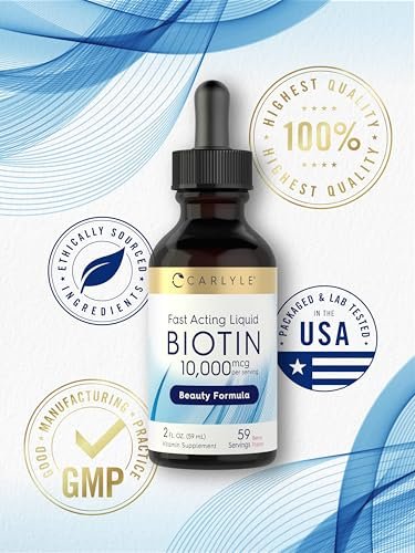 Carlyle Flüssiges Biotin 10.000 mcg | 2 oz | Extra starke Tropfen | Vegetarisch, Nicht-GVO, Glutenfrei
