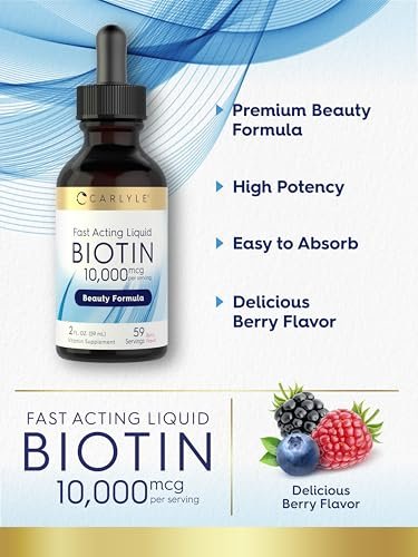 Carlyle Flüssiges Biotin 10.000 mcg | 2 oz | Extra starke Tropfen | Vegetarisch, Nicht-GVO, Glutenfrei