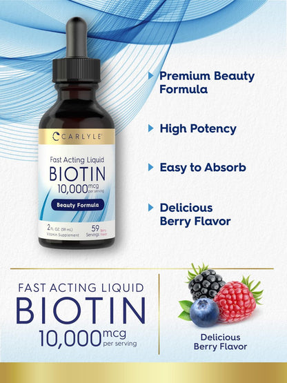 Carlyle Flüssiges Biotin 10.000 mcg | 2 oz | Extra starke Tropfen | Vegetarisch, Nicht-GVO, Glutenfrei