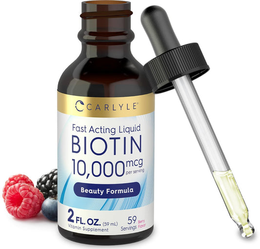 Carlyle Flüssiges Biotin 10.000 mcg | 2 oz | Extra starke Tropfen | Vegetarisch, Nicht-GVO, Glutenfrei