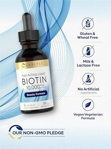 Carlyle Flüssiges Biotin 10.000 mcg | 2 oz | Extra starke Tropfen | Vegetarisch, Nicht-GVO, Glutenfrei