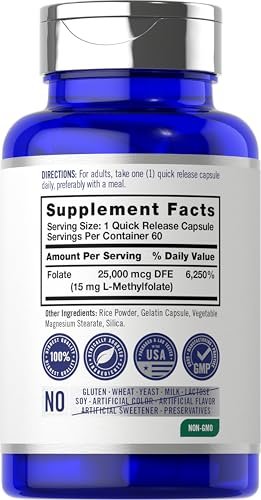 Carlyle L-Methylfolat 15 mg | 60 Kapseln | Maximale Stärke | Optimiert und aktiviert | Non-GMO, glutenfrei | Methylfolat, 5-MTHF | von Opti-Folate