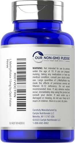 Carlyle L-Methylfolat 15 mg | 60 Kapseln | Maximale Stärke | Optimiert und aktiviert | Non-GMO, glutenfrei | Methylfolat, 5-MTHF | von Opti-Folate