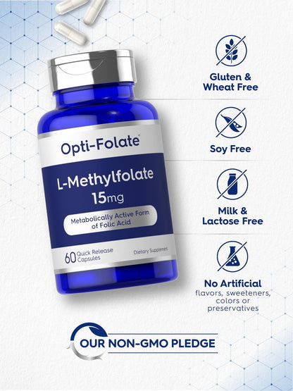 Carlyle L-Methylfolat 15 mg | 60 Kapseln | Maximale Stärke | Optimiert und aktiviert | Non-GMO, glutenfrei | Methylfolat, 5-MTHF | von Opti-Folate
