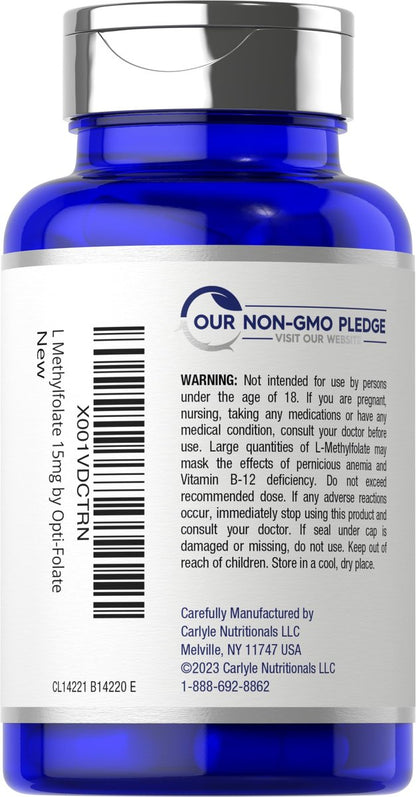 Carlyle L-Methylfolat 15 mg | 60 Kapseln | Maximale Stärke | Optimiert und aktiviert | Non-GMO, glutenfrei | Methylfolat, 5-MTHF | von Opti-Folate