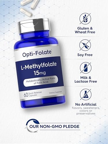Carlyle L-Methylfolat 15 mg | 60 Kapseln | Maximale Stärke | Optimiert und aktiviert | Non-GMO, glutenfrei | Methylfolat, 5-MTHF | von Opti-Folate