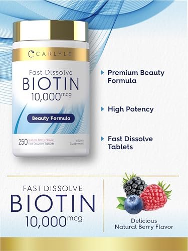 Carlyle Biotin 10000 mcg | 250 schnell lösliche Tabletten | Maximale Stärke | Vegetarisch, Nicht-GVO, Glutenfrei