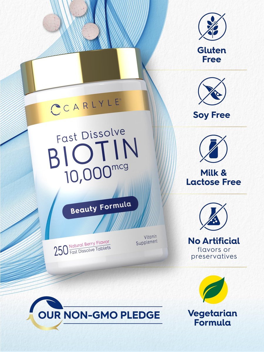 Carlyle Biotin 10000 mcg | 250 schnell lösliche Tabletten | Maximale Stärke | Vegetarisch, Nicht-GVO, Glutenfrei