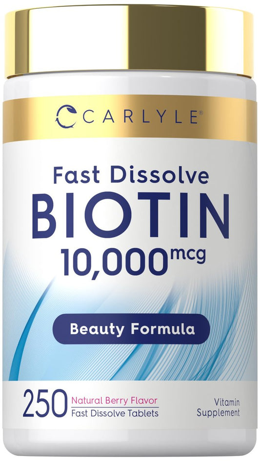 Carlyle Biotin 10000 mcg | 250 schnell lösliche Tabletten | Maximale Stärke | Vegetarisch, Nicht-GVO, Glutenfrei