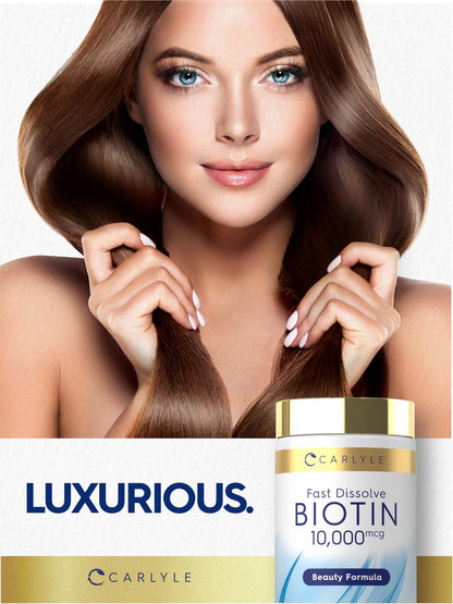 Carlyle Biotin 10000 mcg | 250 schnell lösliche Tabletten | Maximale Stärke | Vegetarisch, Nicht-GVO, Glutenfrei