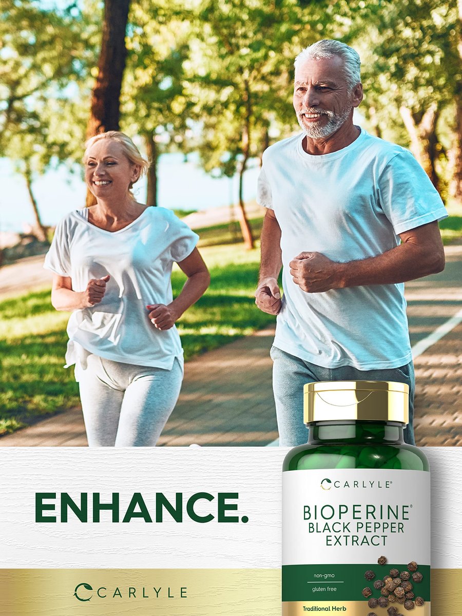 Carlyle Bioperin 10 mg | 120 Kapseln | Non-GMO & Glutenfrei | Aus schwarzem Pfefferextrakt | Unterstützt die Aufnahme von Curcumin-Pulver