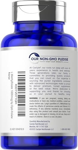 Carlyle L-Methylfolat 1000 mcg | 200 Kapseln | Optimiert und aktiviert | Nicht-GVO, glutenfrei | Methylfolat, 5-MTHF | von Opti-Folate
