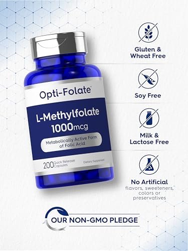 Carlyle L-Methylfolat 1000 mcg | 200 Kapseln | Optimiert und aktiviert | Nicht-GVO, glutenfrei | Methylfolat, 5-MTHF | von Opti-Folate
